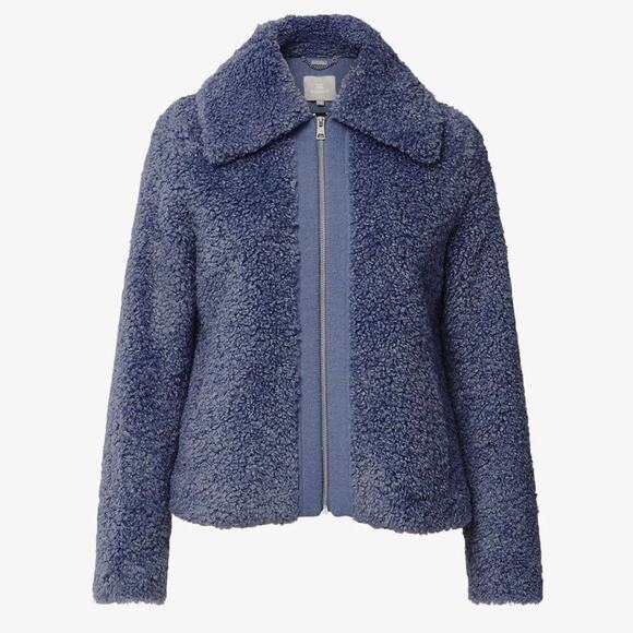 EUC Soia & Kyo Daniela Faux Shearling Teddy Jacket Slate Blue Sz Medium Zip Coat - Picture 2 of 16